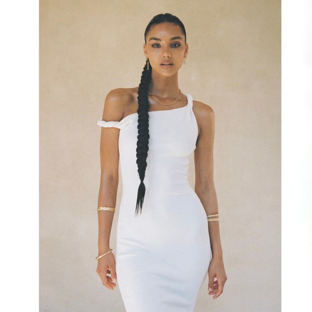 Johansen The Long Poppy Dress - White - Ribbed Knit - Cotton - Size L